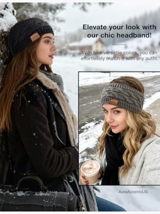 4-Pack Winter Headbands Fleece Lined Cable Knit Ear Warmer Thick Crochet main image 5